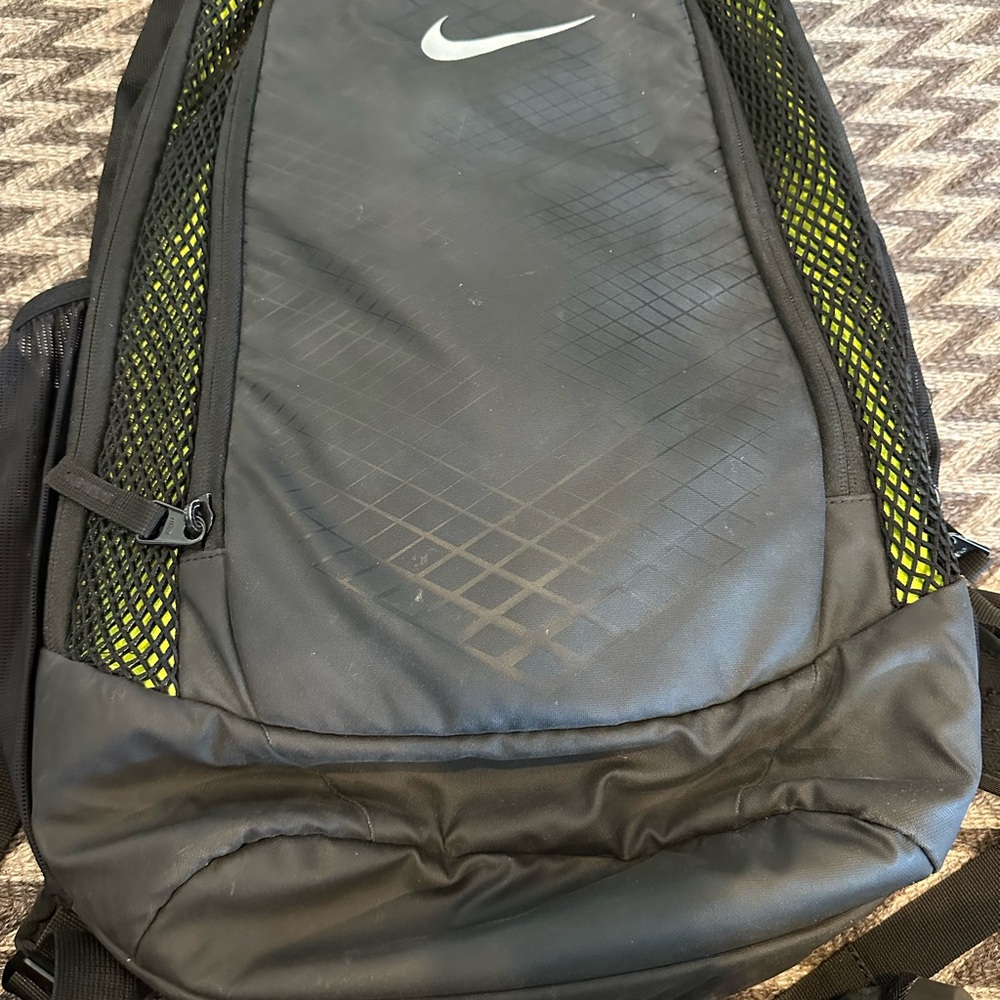Nike Black and Green Backpack with Ventilated Mesh